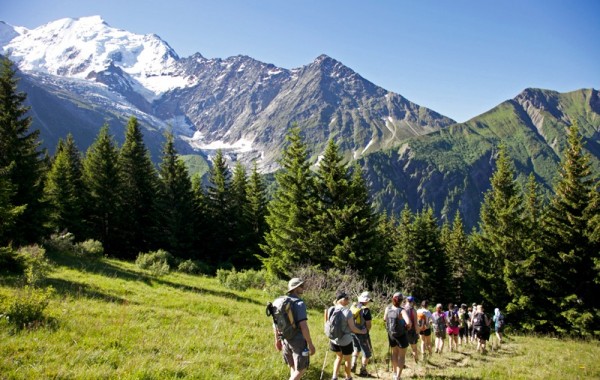 Hiking group start of Mont Blanc trail