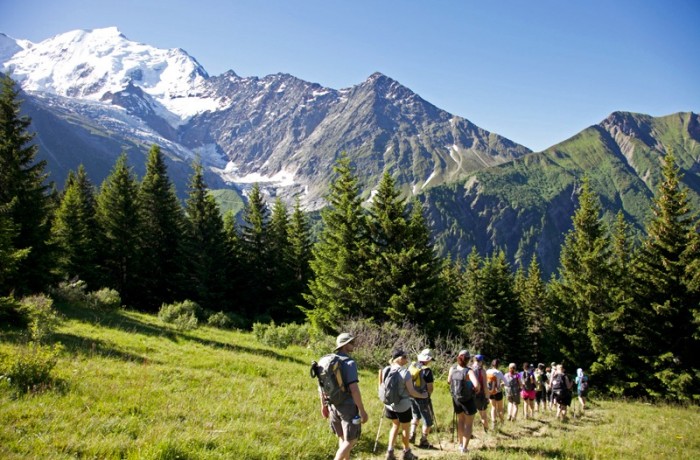 Hiking group start of Mont Blanc trail